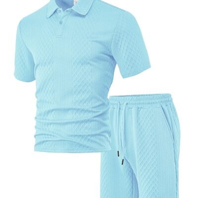 Men's Jacquard Polo Thin Collar Plaid Short-Sleeve Set