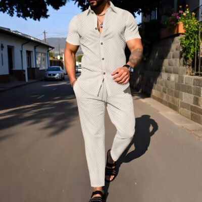 Men's Summer Solid-Color Jacquard Lapel Suit