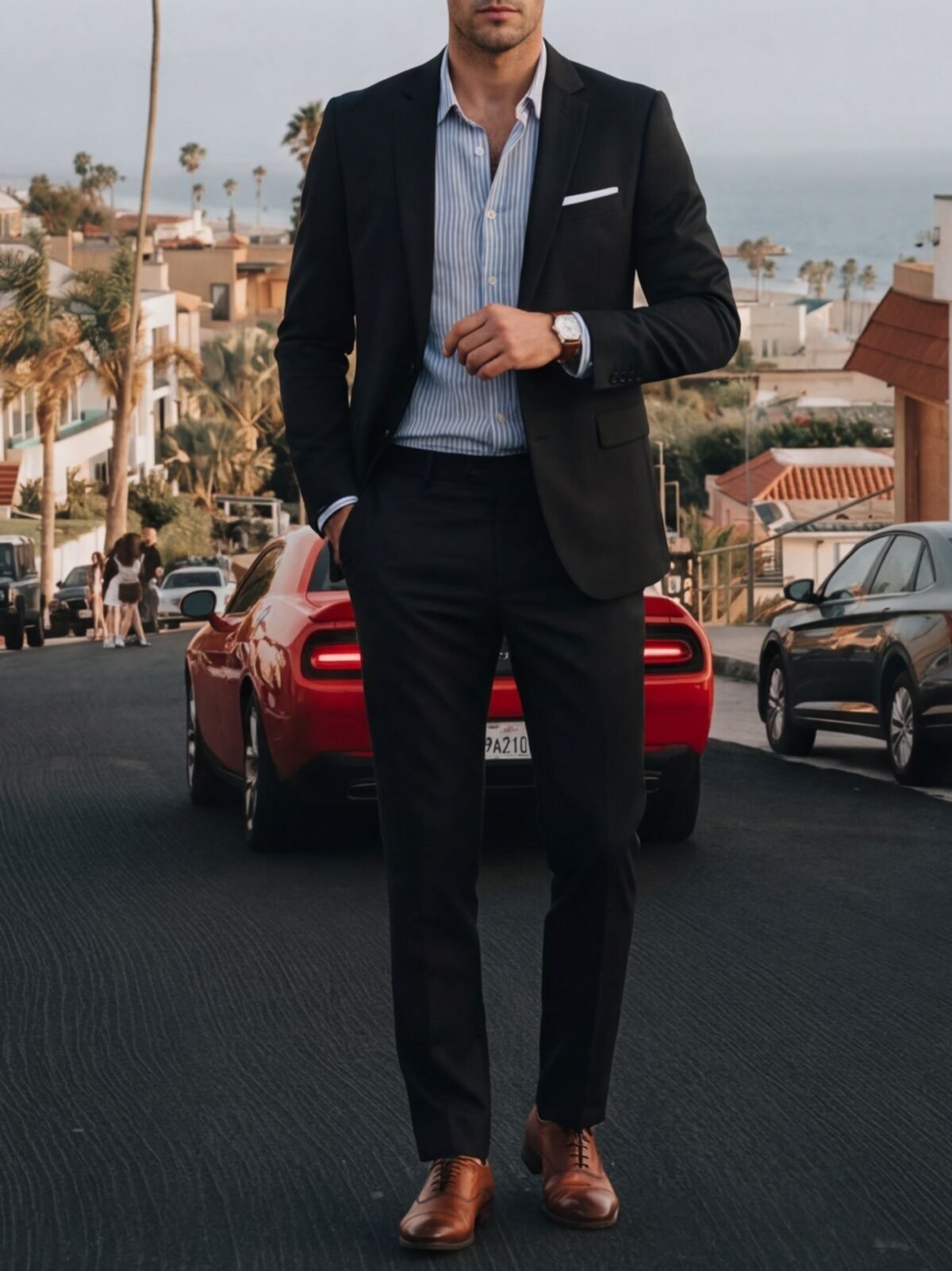Mens Solid-Colored Suit Formal Gentlemans Suit Set