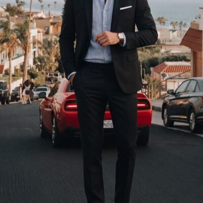 Mens Solid-Colored Suit Formal Gentlemans Suit Set