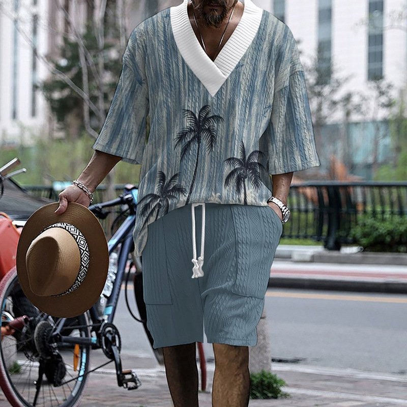 Men's Casual V-Neck Fashionable Printed Set