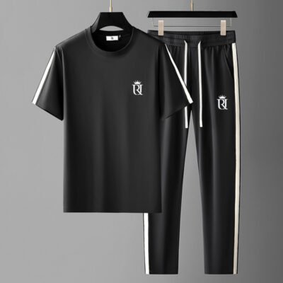 Embroidered Mature Style Short-Sleeve T-Shirt And Casual Long Pants Sports Two-Piece Set