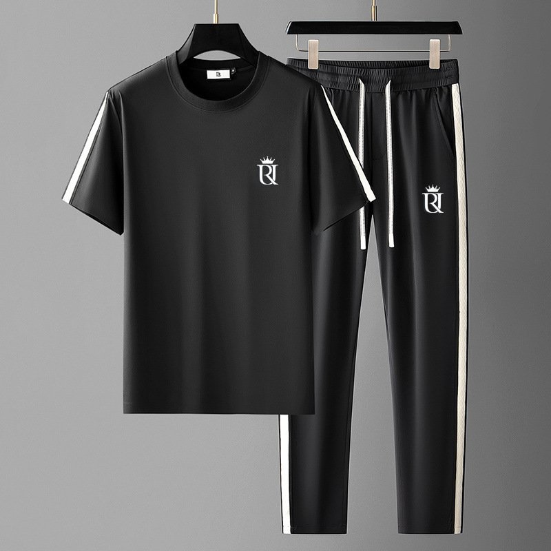 Embroidered Mature Style Short-Sleeve T-Shirt And Casual Long Pants Sports Two-Piece Set