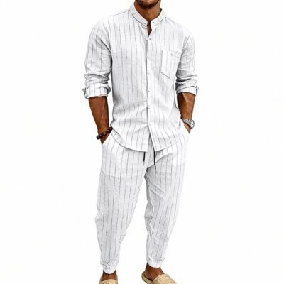 High-street Striped Henley Shirt Jogger Pants