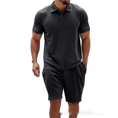 Zip Up Short Sleeve Shorts Men's Casual Set