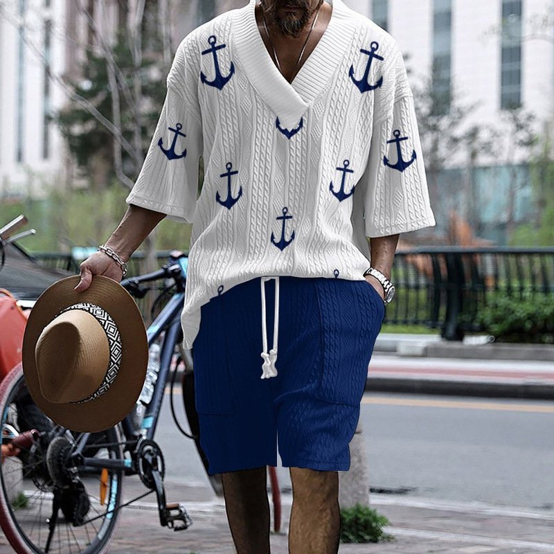 Men's Casual V-Neck Fashionable Printed Set