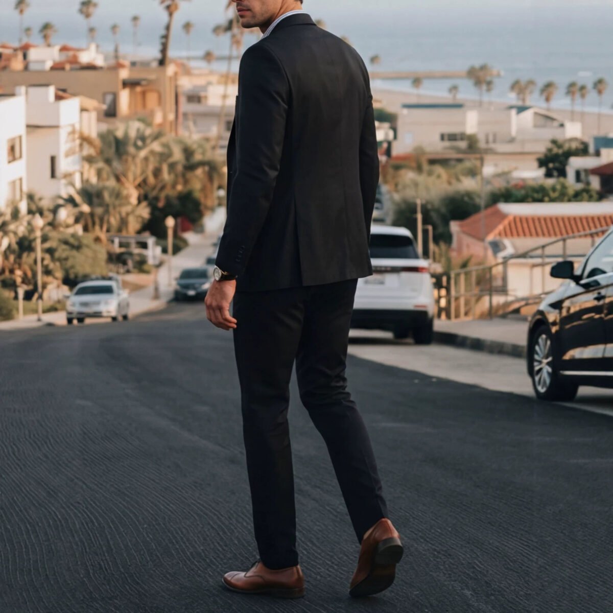 Mens Solid-Colored Suit Formal Gentlemans Suit Set
