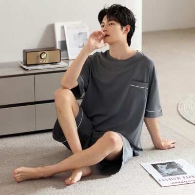 Men's Ice Silk Summer Short-Sleeve Shorts Thin Homewear Set