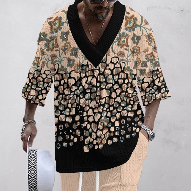 Men's Casual V-Neck Fashionable Printed Set