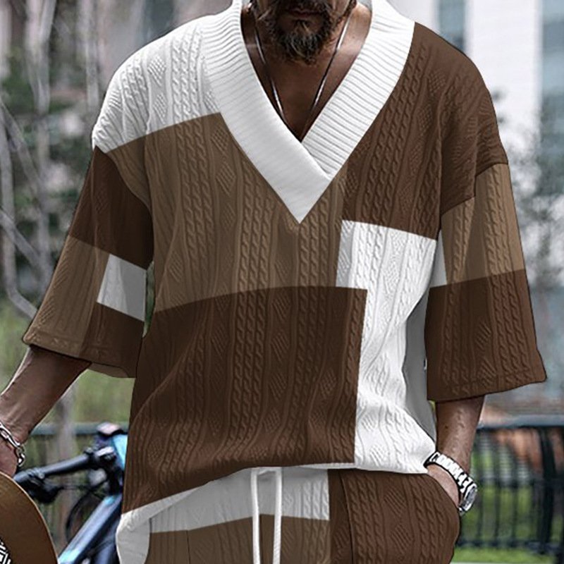 Men's Casual V-Neck Fashionable Printed Set