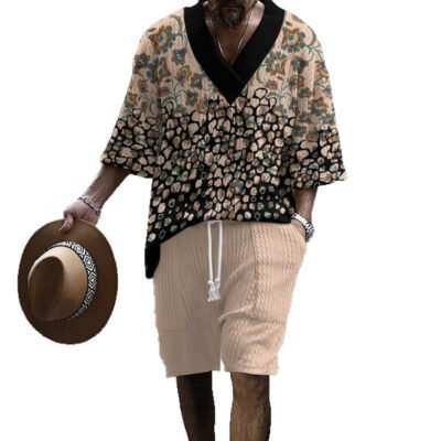 Men's Casual V-Neck Fashionable Printed Set