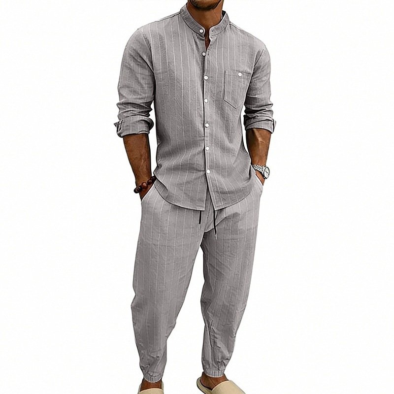 High-street Striped Henley Shirt Jogger Pants