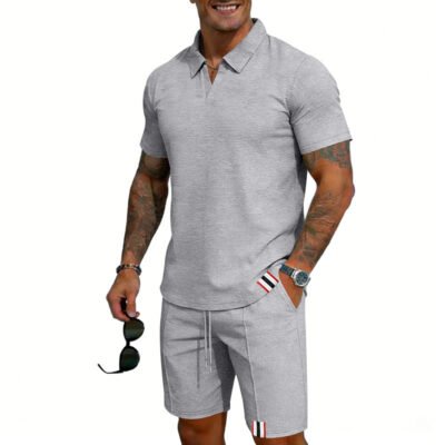 Men's Simple Casual Short-Sleeve Top And Shorts Set