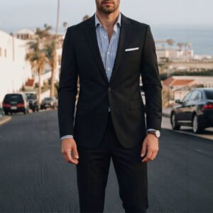 Mens Solid-Colored Suit Formal Gentlemans Suit Set