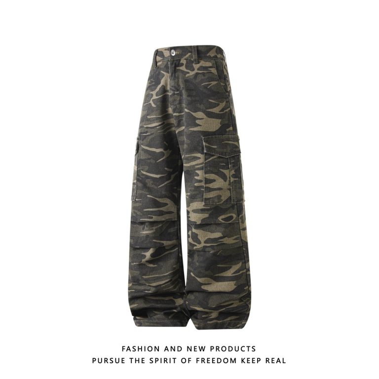 Workwear Camo Casual Pants Mens Straight-Leg Wide-Leg Trousers