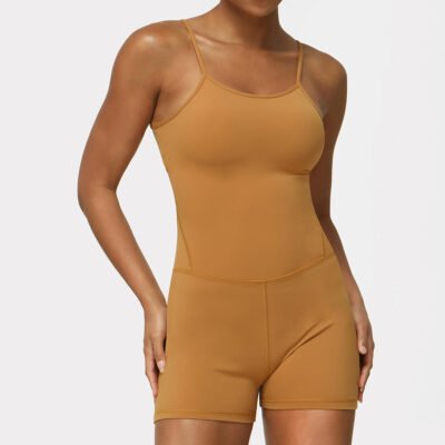 Thin Strap Yoga Clothes Shorts Suit Nude Feel One-piece Workout Top