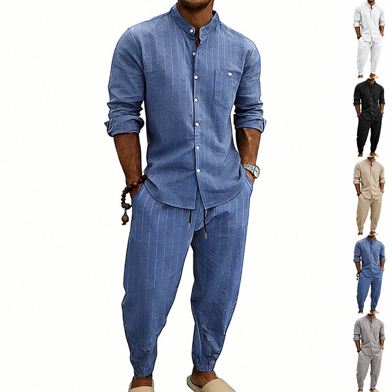 High-street Striped Henley Shirt Jogger Pants