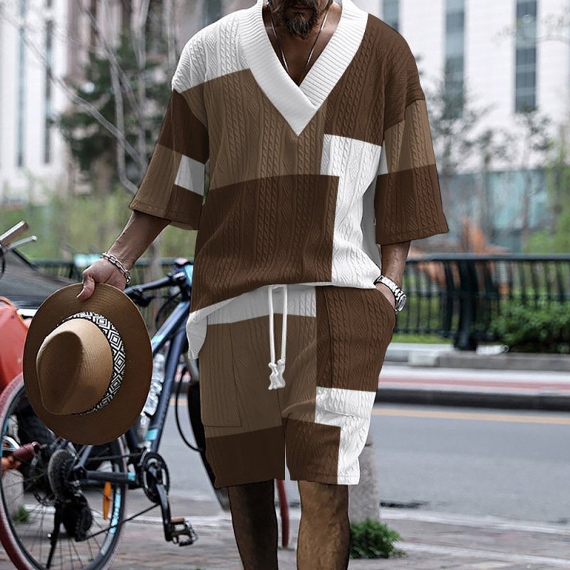 Men's Casual V-Neck Fashionable Printed Set