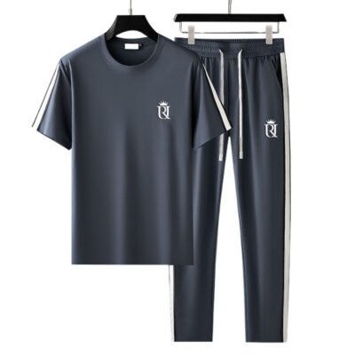 Embroidered Mature Style Short-Sleeve T-Shirt And Casual Long Pants Sports Two-Piece Set