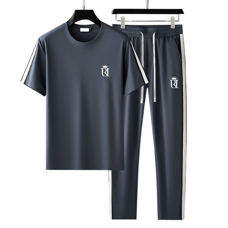 Embroidered Mature Style Short-Sleeve T-Shirt And Casual Long Pants Sports Two-Piece Set