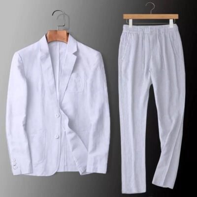 SpringSummer All-Linen Business-Casual Lightweight Breathable Mens Suit Set