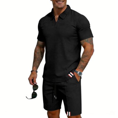 Men's Simple Casual Short-Sleeve Top And Shorts Set