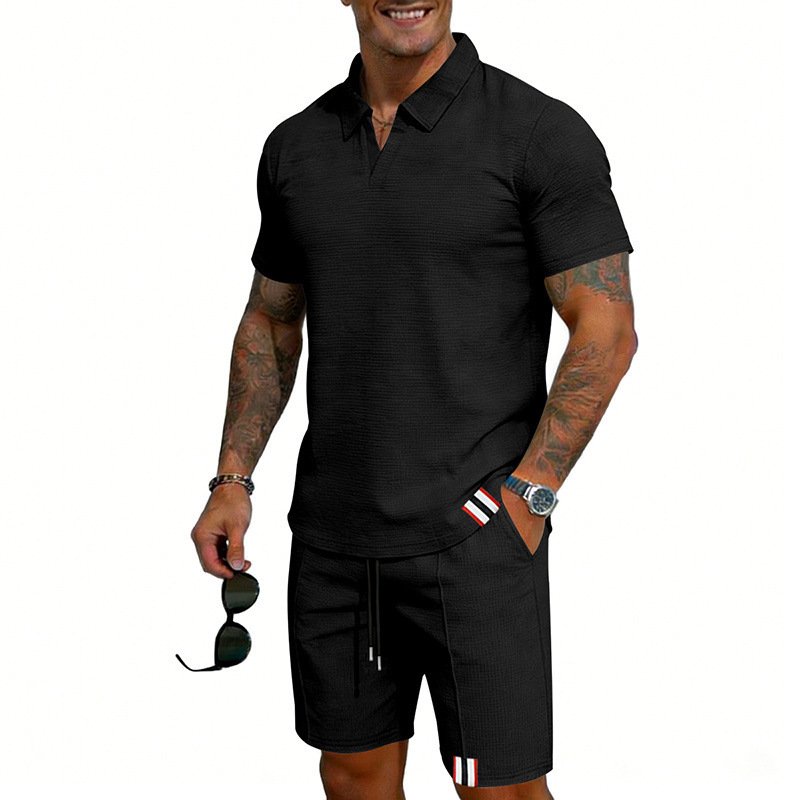 Men's Simple Casual Short-Sleeve Top And Shorts Set