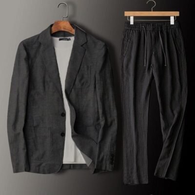 SpringSummer All-Linen Business-Casual Lightweight Breathable Mens Suit Set