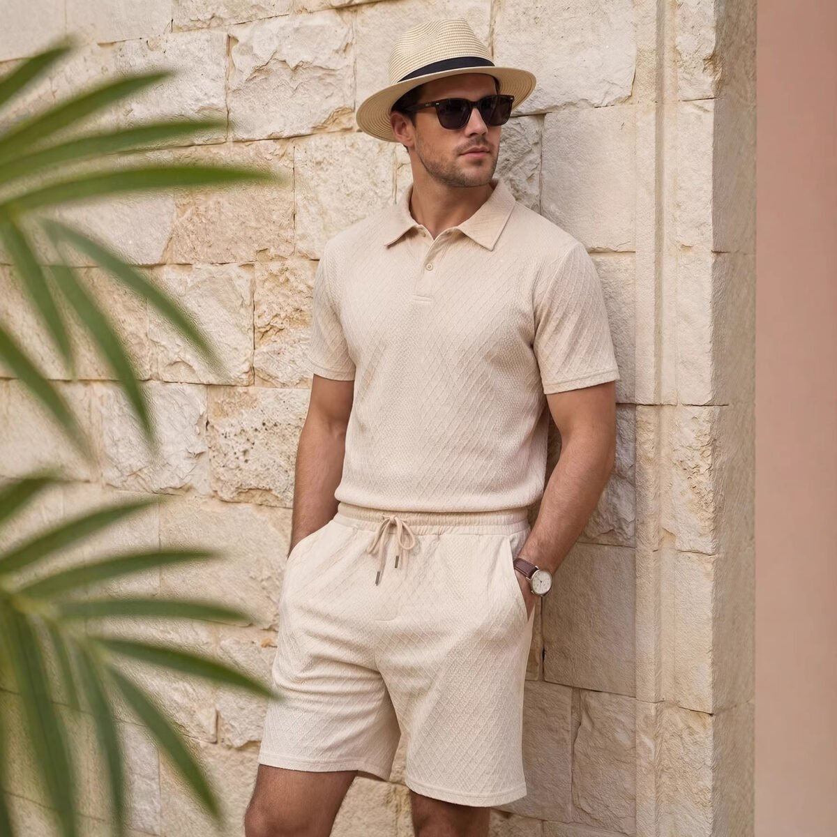 Men's Sporty-Casual Zip-Up Polo Shirt And Pants Set