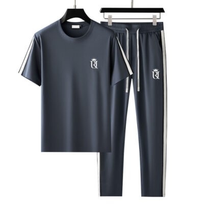 Embroidered Mature Style Short-Sleeve T-Shirt And Casual Long Pants Sports Two-Piece Set