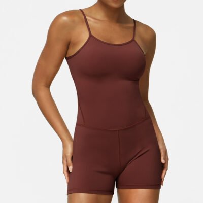 Thin Strap Yoga Clothes Shorts Suit Nude Feel One-piece Workout Top