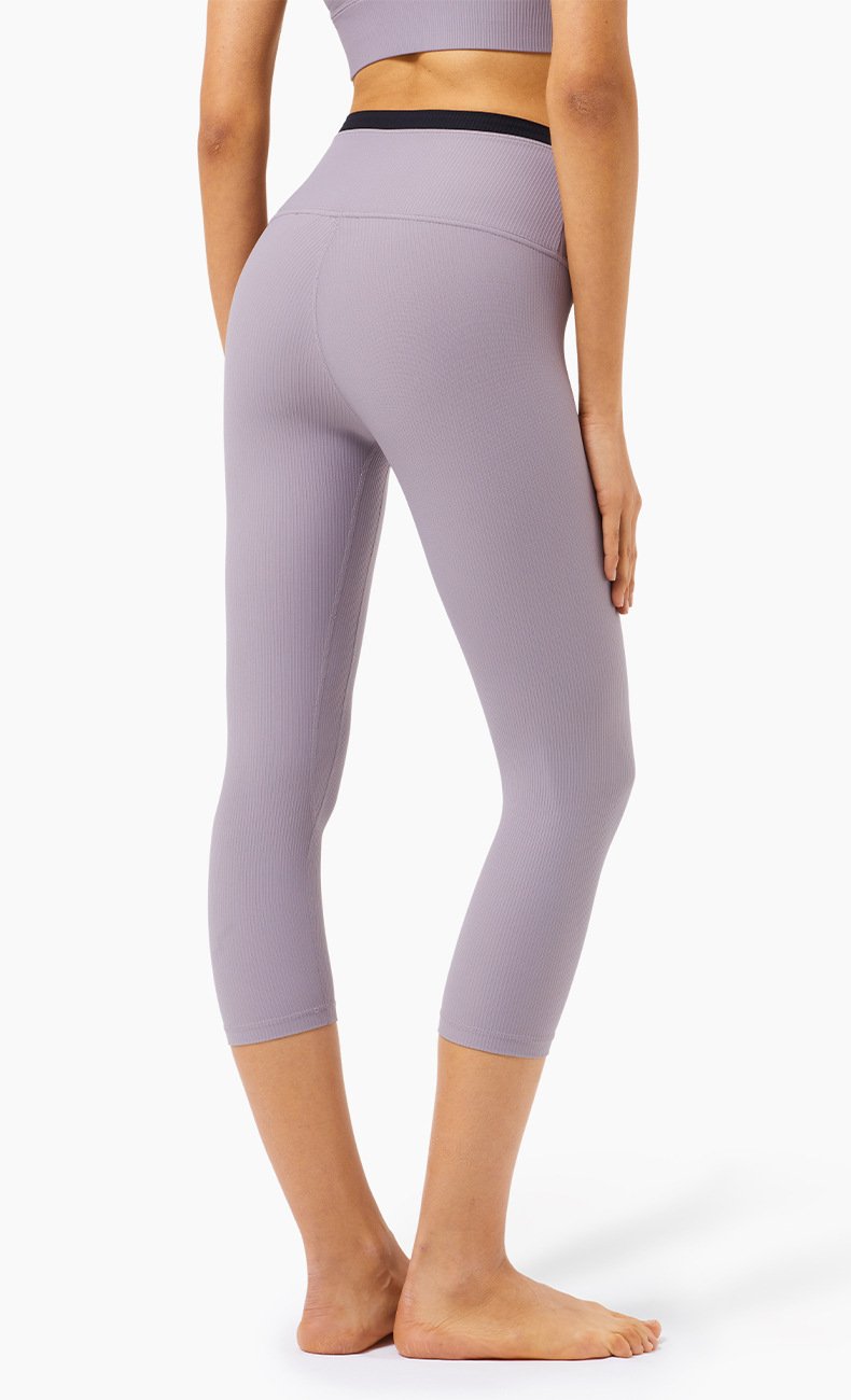 Ribbed High Waist Slim Yoga Pants Contrasting Color Waist