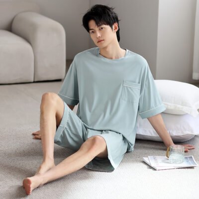 Men's Ice Silk Summer Short-Sleeve Shorts Thin Homewear Set