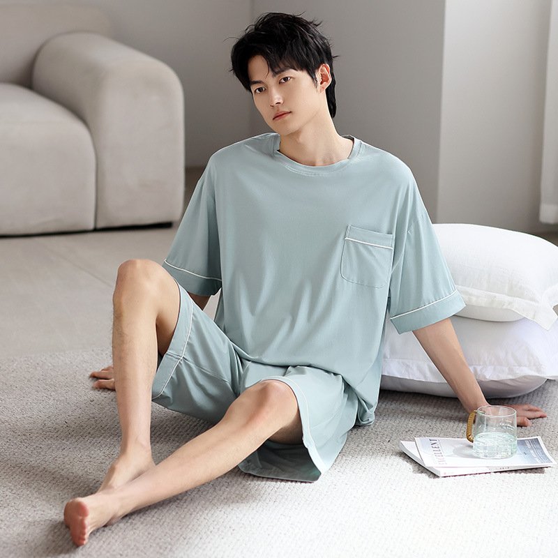 Men's Ice Silk Summer Short-Sleeve Shorts Thin Homewear Set