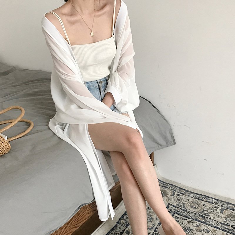 Stylish Loose-fitting Mid-length Chiffon Cardigan Jacket