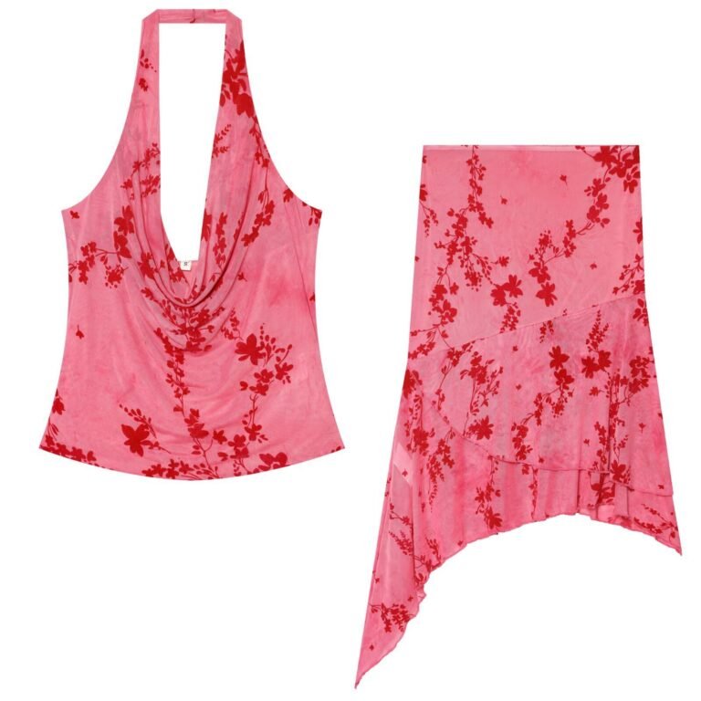 Versatile Halter Top And Asymmetrical Hem Skirt Set