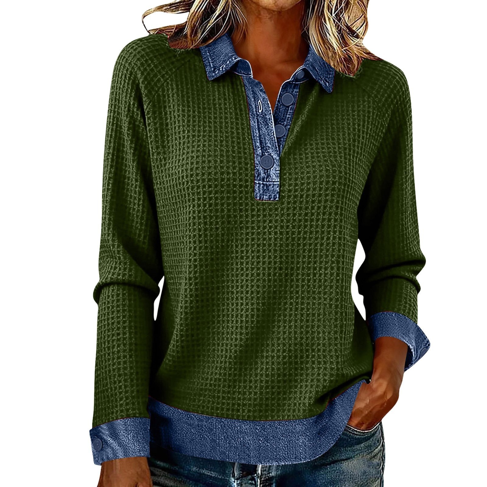 Womens Spliced Knit Blouse Top Elegant - Image 8