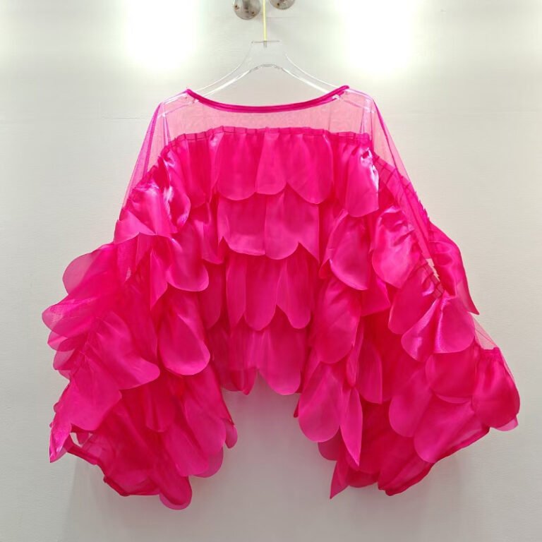 Chic Batwing-sleeve Blouse With Irregularly Shaped Ruffled Trim