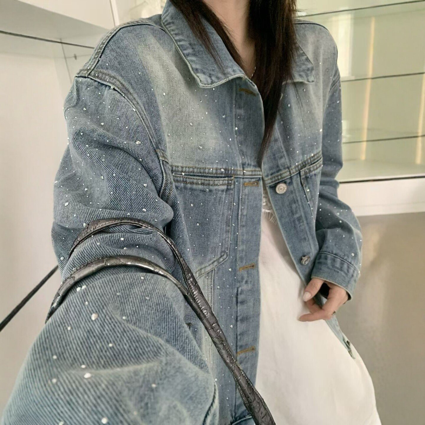 Vintage Denim Jacket Womens Short, Loose-fit Top - Image 2