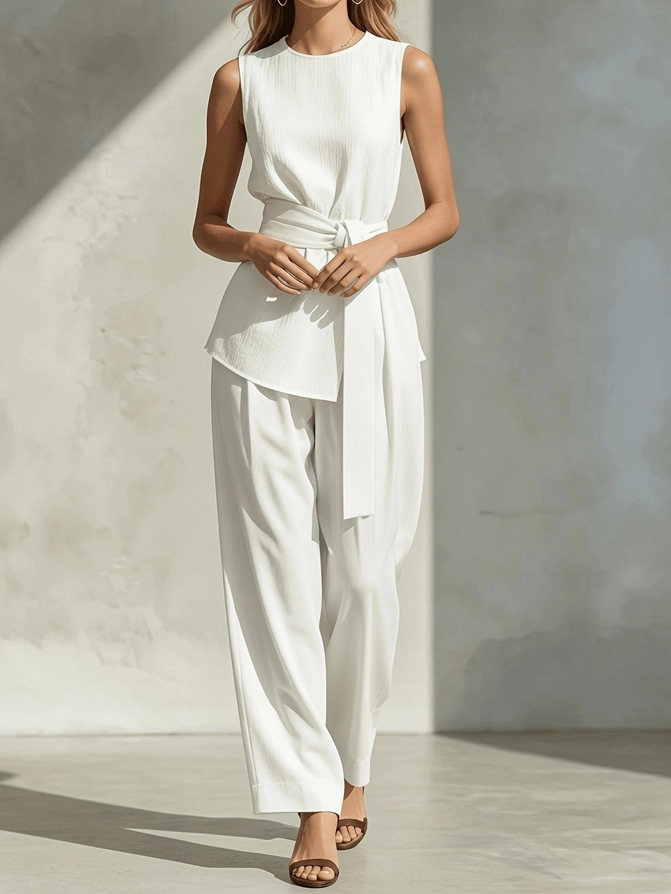 Womens Casual Sleeveless Tied-top And Pants Set - Image 4