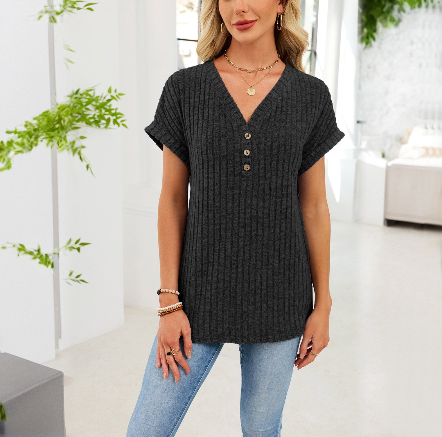 Womens New Solid-color Short-sleeve T-shirt - Image 5