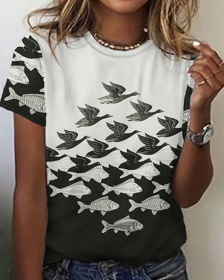 Womens Short-sleeved Crew-neck Casual Top - Image 6