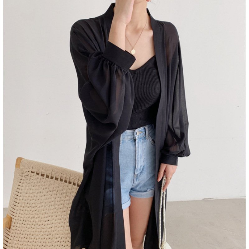 Stylish Loose-fitting Mid-length Chiffon Cardigan Jacket - Image 6