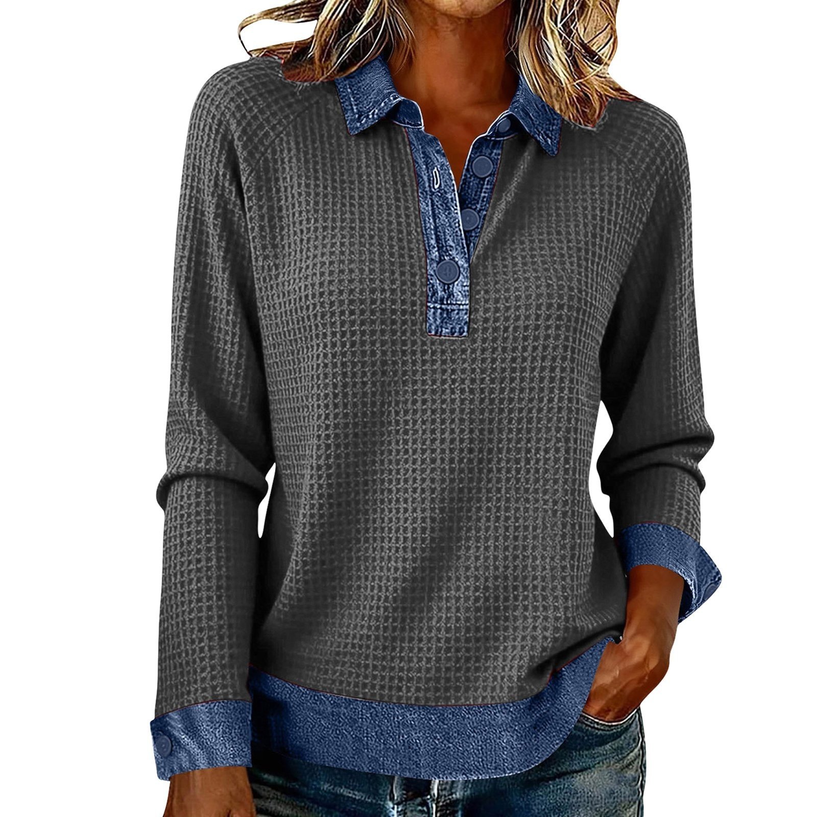 Womens Spliced Knit Blouse Top Elegant - Image 6