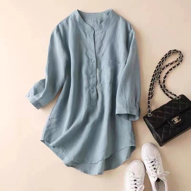 Women's Cotton And Linen Mid-length Shirt - Image 4