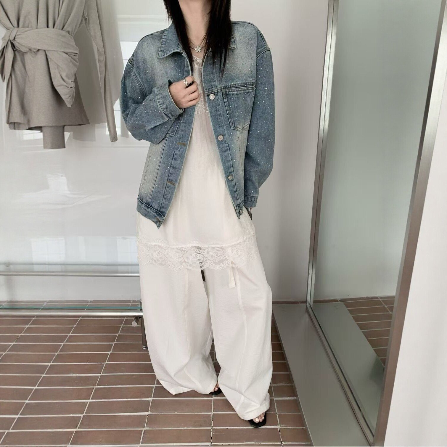 Vintage Denim Jacket Womens Short, Loose-fit Top - Image 3
