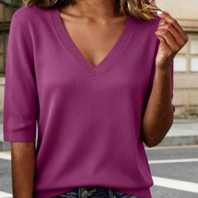 Womens Three-quarter-sleeve Ice-silk Ribbed T-shirt