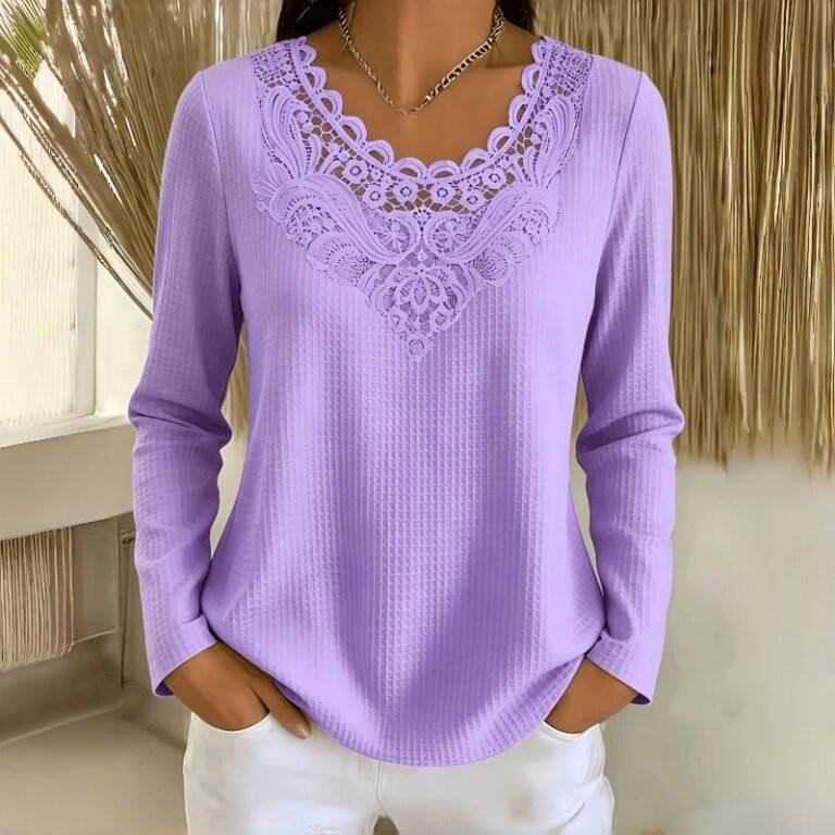 New Lace-panel Womens Long-sleeve Top