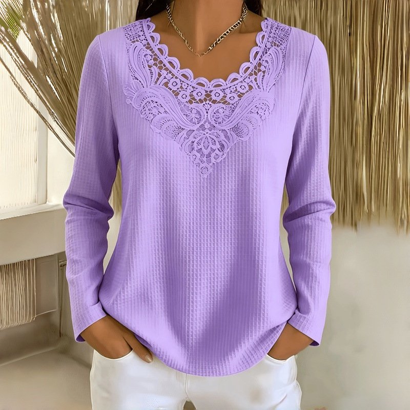 New Lace-panel Womens Long-sleeve Top