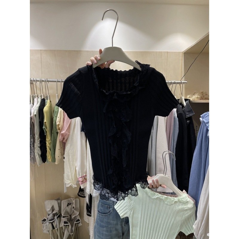 Elegant Lace-Trimmed Knitted Top For Women - Image 8